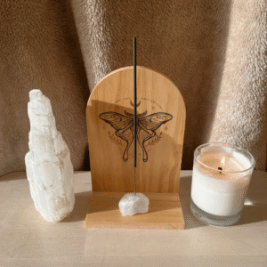 Wooden Moth Incense Holder with Selenite Crystal + Incense Set - Perfect for your witchy alter.