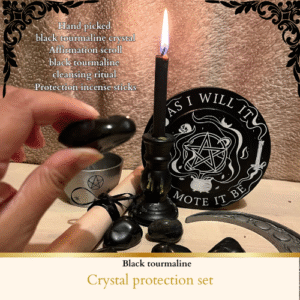 Black Tourmaline Crystal Protection Set – With Witch Crafted Affirmations & Intention Ritual